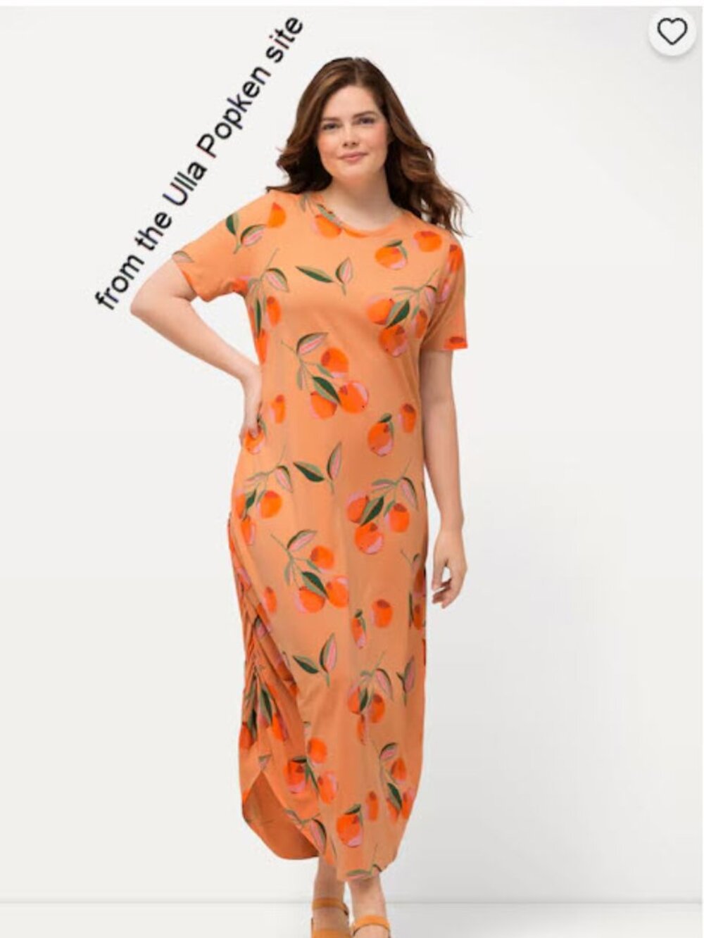 Ulla Popken Eco Cotton Peach Print Short Sleeve Maxi Dress - 24/26